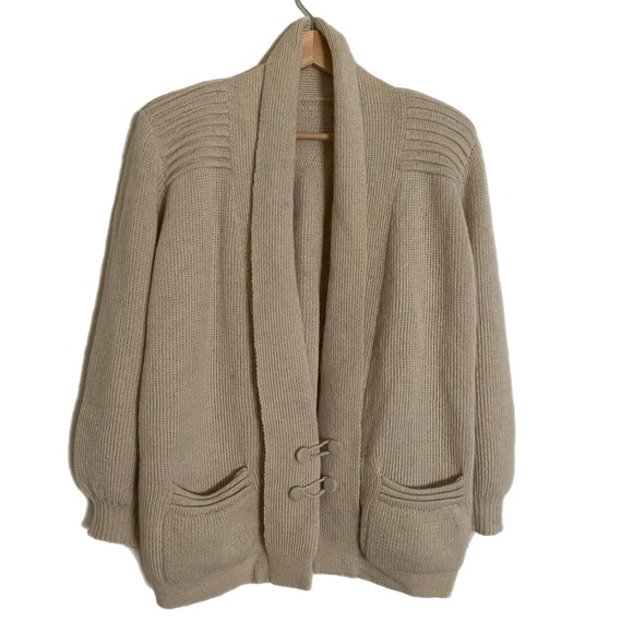Vintage Sweaters - Vintage Lauren Manoogian Wool Cardigan Sweater Cream Ribbed